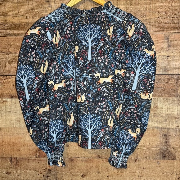 Stellah Fox Floral Peasant Tie-Neck Long Sleeve Blouse size Small Anthropologie - Picture 4 of 11